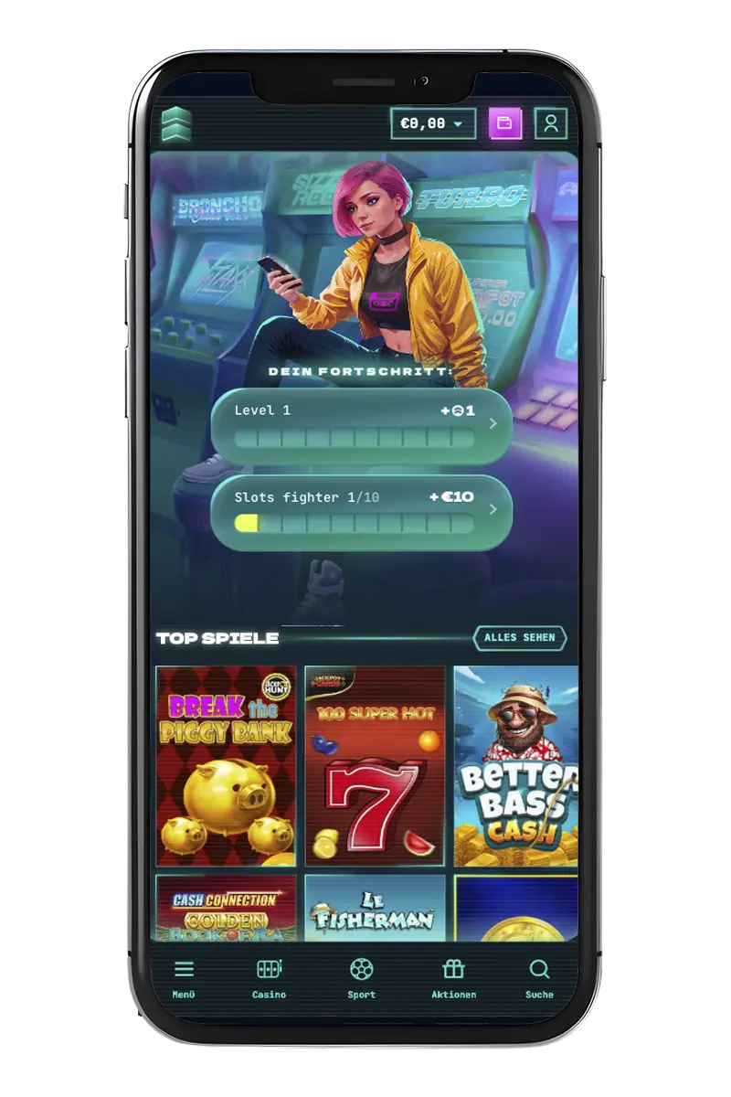 Startseite des mobilen Casinos